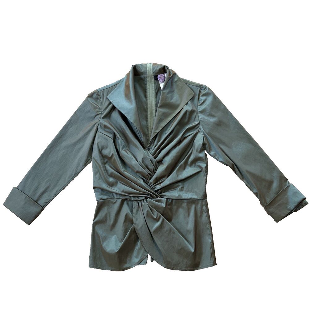 Tadashi Shoji Formal Pleated Wrap Top 6 Iridescent Green Party Cocktail Evening